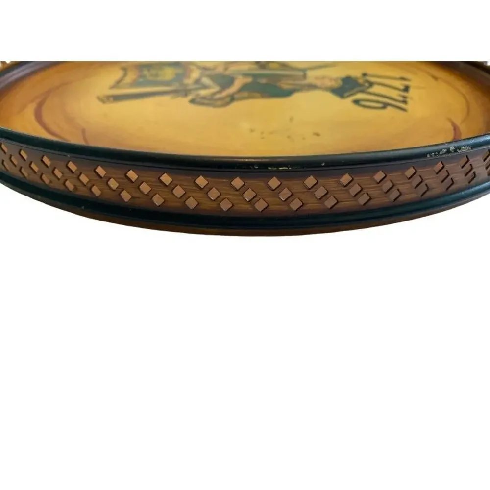 1776 Round Serving Tray Metal Painted Vintage